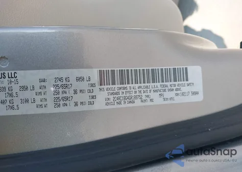 2016 Chrysler Town & Country Touring из США, поврежденный, VIN 2C4RC1BG4GR189752